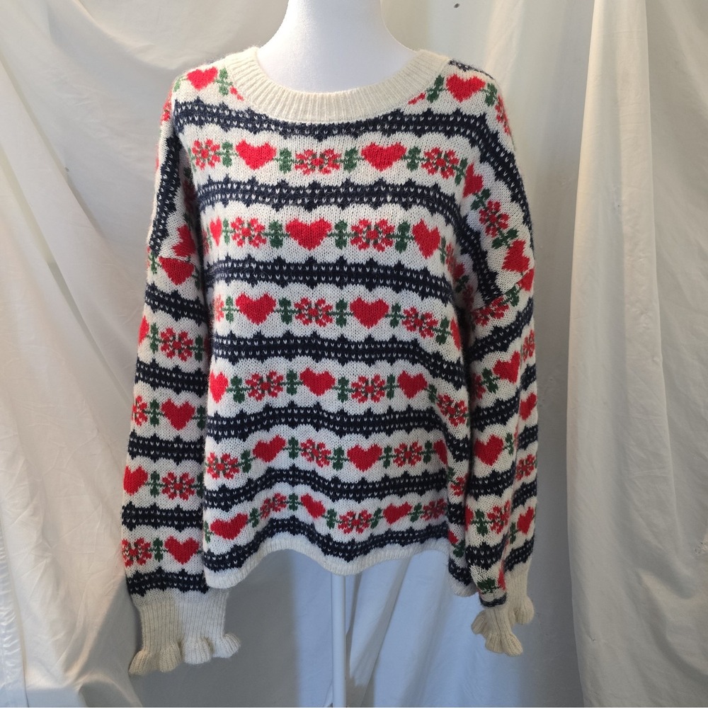 Old Navy Fair Isle Hearts Cropped Wool Blend Sweater Size 3X Cottagecore